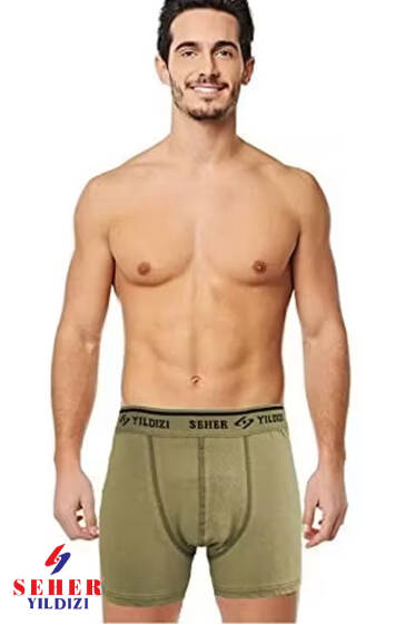 Seher Yıldızı Erkek Elastan Boxer Yeni Haki - Erkek Boxer