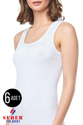 Seher Yıldızı Kadın 6'lı Geniş Askılı Atlet Beyaz - SEHER