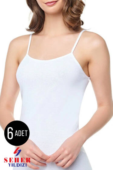 Seher Yıldızı Kadın 6'lı İp Askılı Atlet Beyaz - İp Askılı Atlet