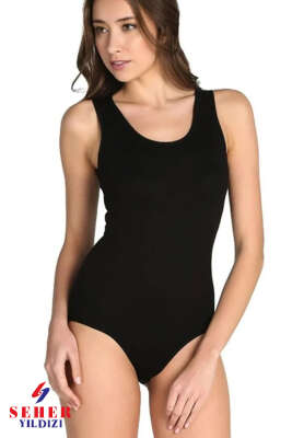 Seher Yıldızı Kadın Geniş Askılı Çıtçıtlı Badi Siyah - SEHER