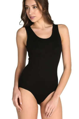 Seher Yıldızı Kadın Geniş Askılı Çıtçıtlı Badi Siyah - Çıtçıtlı Badi