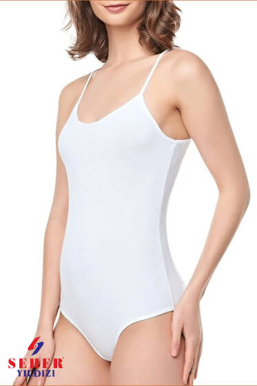 Seher Yıldızı Kadın İp Askılı Çıtçıtlı Badi Beyaz - Çıtçıtlı Badi