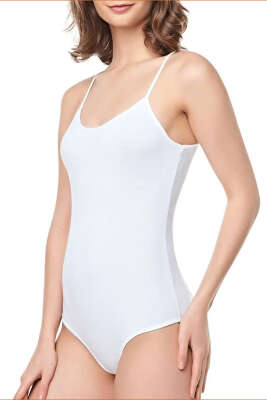 Seher Yıldızı Kadın İp Askılı Çıtçıtlı Badi Beyaz - Çıtçıtlı Badi