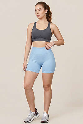 Şekillendiricili Kısa Spor Tayt Buz Mavisi - Spor Tayt