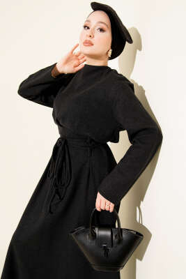 Selanik Beli İp Detaylı Elbise Antrasit - Elbise