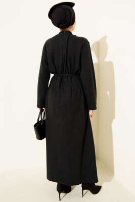 Selanik Beli İp Detaylı Elbise Antrasit - Elbise