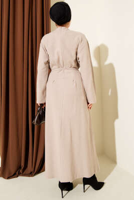 Selanik Beli İp Detaylı Elbise Bej - Elbise