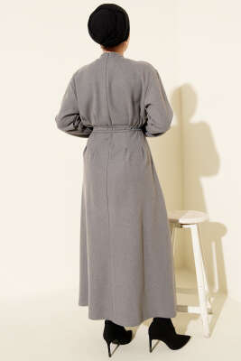 Selanik Beli İp Detaylı Elbise Gri - Elbise