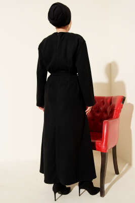 Selanik Beli İp Detaylı Elbise Siyah - Elbise