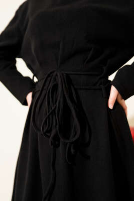 Selanik Beli İp Detaylı Elbise Siyah - Elbise