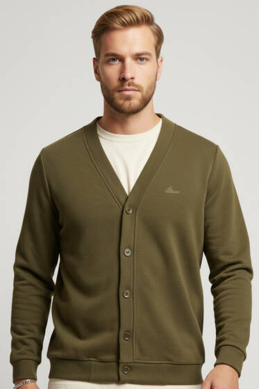 Selanik Düğmeli Erkek Hırka Haki - Erkek Hırka