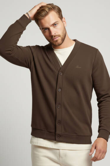 Selanik Düğmeli Erkek Hırka Kahve - Erkek Hırka