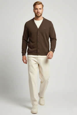 Selanik Düğmeli Erkek Hırka Kahve - Erkek Hırka