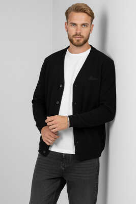 Selanik Düğmeli Erkek Hırka Siyah - BESSE