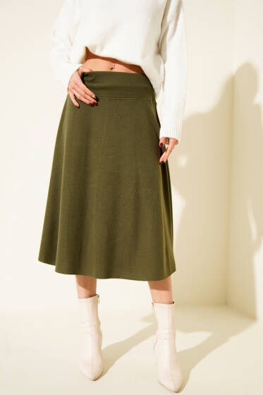 Selanik Midi Etek Haki - Kadın Giyim Modelleri