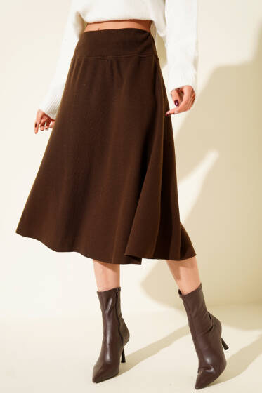 Selanik Midi Etek Kahve - Kadın Giyim Modelleri