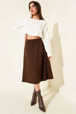 Selanik Midi Etek Kahve - Kadın Giyim Modelleri