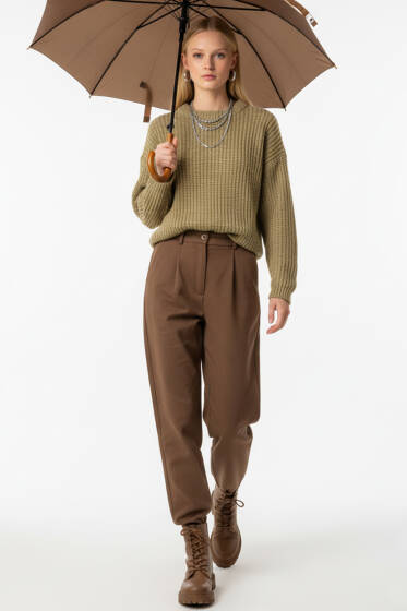 Selanik Örgü Detaylı Kazak Çağla Yeşili - Kadın Giyim Modelleri