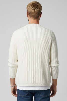 Selanik Örgü Düğmeli Erkek Triko Hırka Ekru - Erkek Hırka