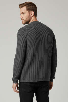 Selanik Örgü Düğmeli Erkek Triko Hırka Füme - Erkek Hırka