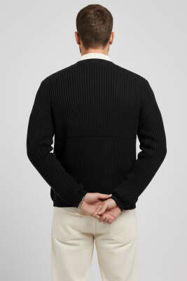 Selanik Örgü Düğmeli Erkek Triko Hırka Siyah - Erkek Hırka