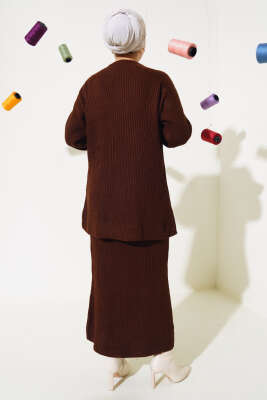Selanik Örgü Etekli Salaş Triko Takım Kahve - Triko İkili Takım