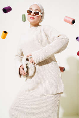 Selanik Örgü Etekli Salaş Triko Takım Taş - Triko İkili Takım