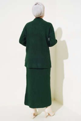 Selanik Örgü Etekli Salaş Triko Takım Zümrüt - Triko İkili Takım