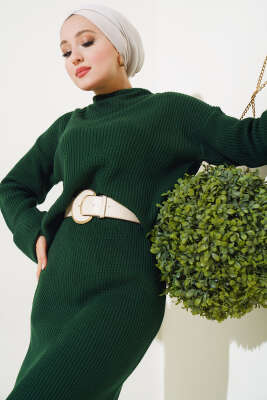 Selanik Örgü Etekli Salaş Triko Takım Zümrüt - Triko İkili Takım