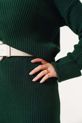 Selanik Örgü Etekli Salaş Triko Takım Zümrüt - Triko İkili Takım