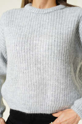 Selanik Örgü Kısa Triko Yumoş Kazak Gri - Kadın Giyim Modelleri