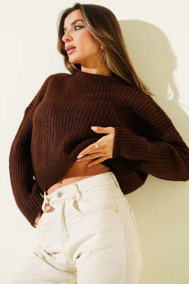 Selanik Örgü Kısa Triko Yumoş Kazak Kahve - 2512