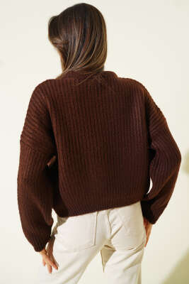 Selanik Örgü Kısa Triko Yumoş Kazak Kahve - Kadın Giyim Modelleri