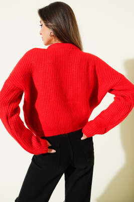 Selanik Örgü Kısa Triko Yumoş Kazak Kırmızı - Kadın Giyim Modelleri