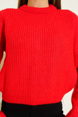 Selanik Örgü Kısa Triko Yumoş Kazak Kırmızı - Kadın Giyim Modelleri
