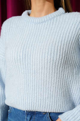 Selanik Örgü Kısa Triko Yumoş Kazak Mavi - Kadın Giyim Modelleri