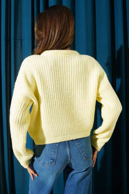 Selanik Örgü Kısa Triko Yumoş Kazak Sarı - Kadın Giyim Modelleri