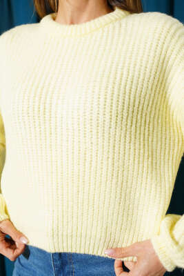 Selanik Örgü Kısa Triko Yumoş Kazak Sarı - Kadın Giyim Modelleri