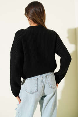 Selanik Örgü Kısa Triko Yumoş Kazak Siyah - Kadın Giyim Modelleri