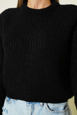 Selanik Örgü Kısa Triko Yumoş Kazak Siyah - Kadın Giyim Modelleri