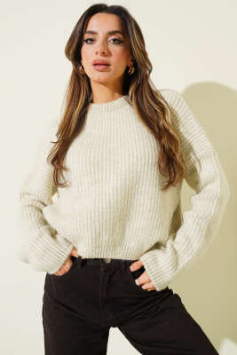 Selanik Örgü Kısa Triko Yumoş Kazak Taş - 2512