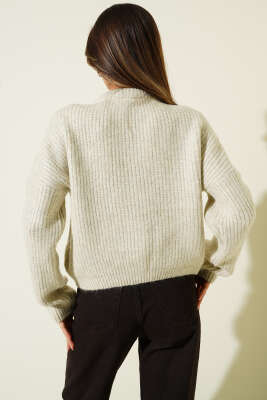 Selanik Örgü Kısa Triko Yumoş Kazak Taş - Kadın Giyim Modelleri