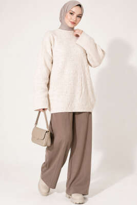 Selanik Örgü Oversize Triko Tunik Bej - Tunik