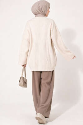 Selanik Örgü Oversize Triko Tunik Bej - Tunik