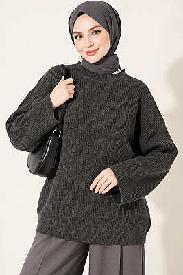 Selanik Örgü Oversize Triko Tunik Füme - FİXAY