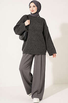 Selanik Örgü Oversize Triko Tunik Füme - Tunik