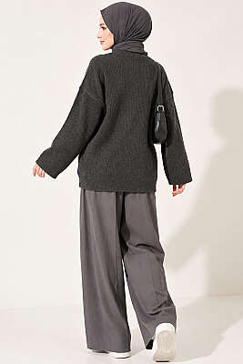 Selanik Örgü Oversize Triko Tunik Füme - Tunik