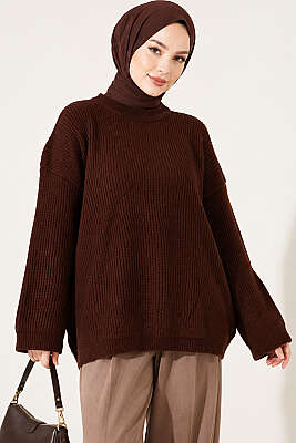Selanik Örgü Oversize Triko Tunik Kahve - Tunik