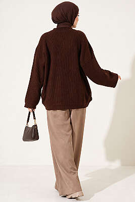 Selanik Örgü Oversize Triko Tunik Kahve - Tunik