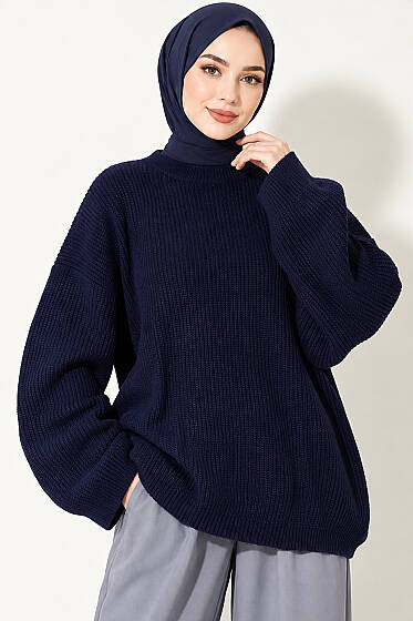 Selanik Örgü Oversize Triko Tunik Lacivert - Tunik
